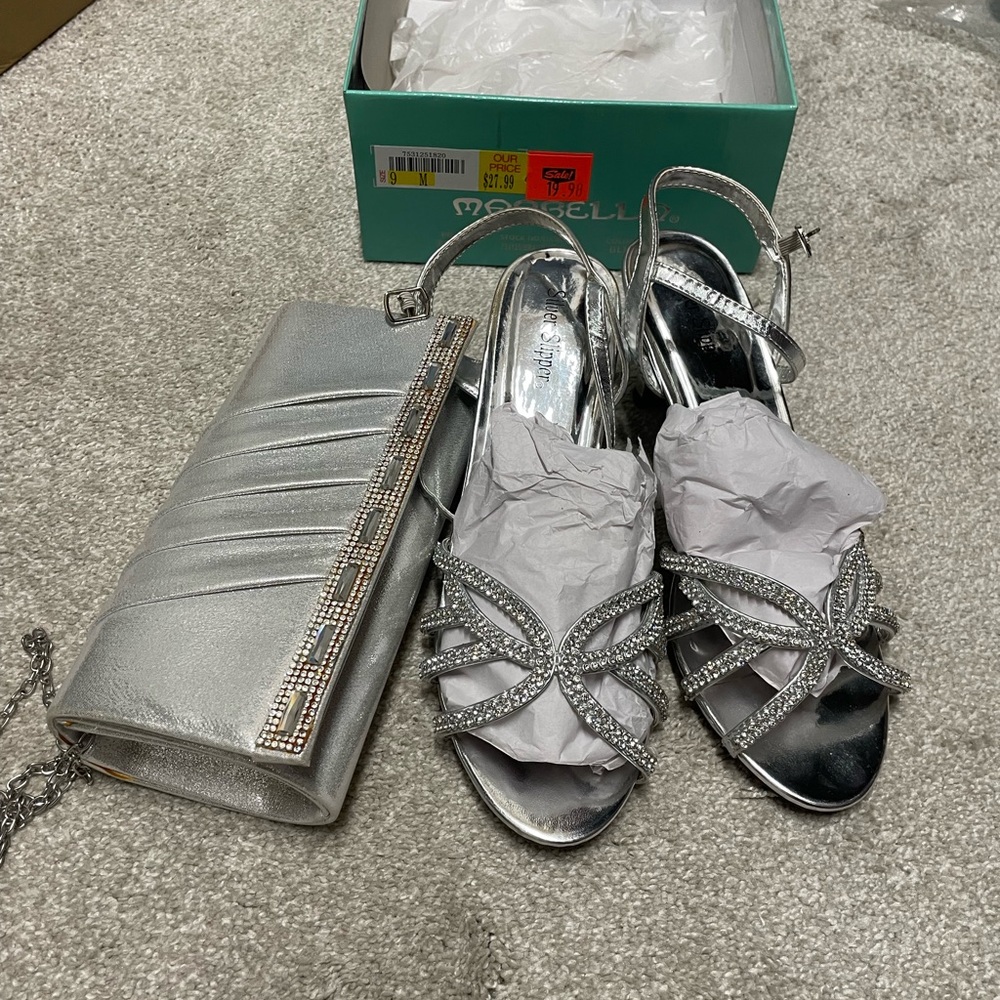 Silver high heels with matching clutch bundle